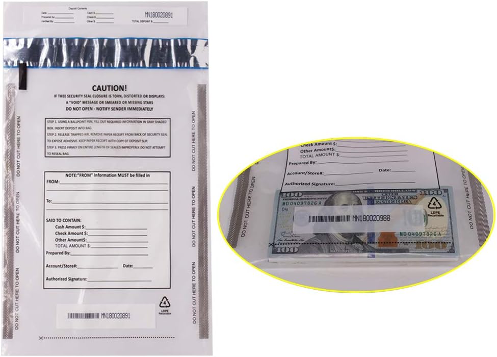 Tamper-Proof Cash Deposit Bags - 500 Pack