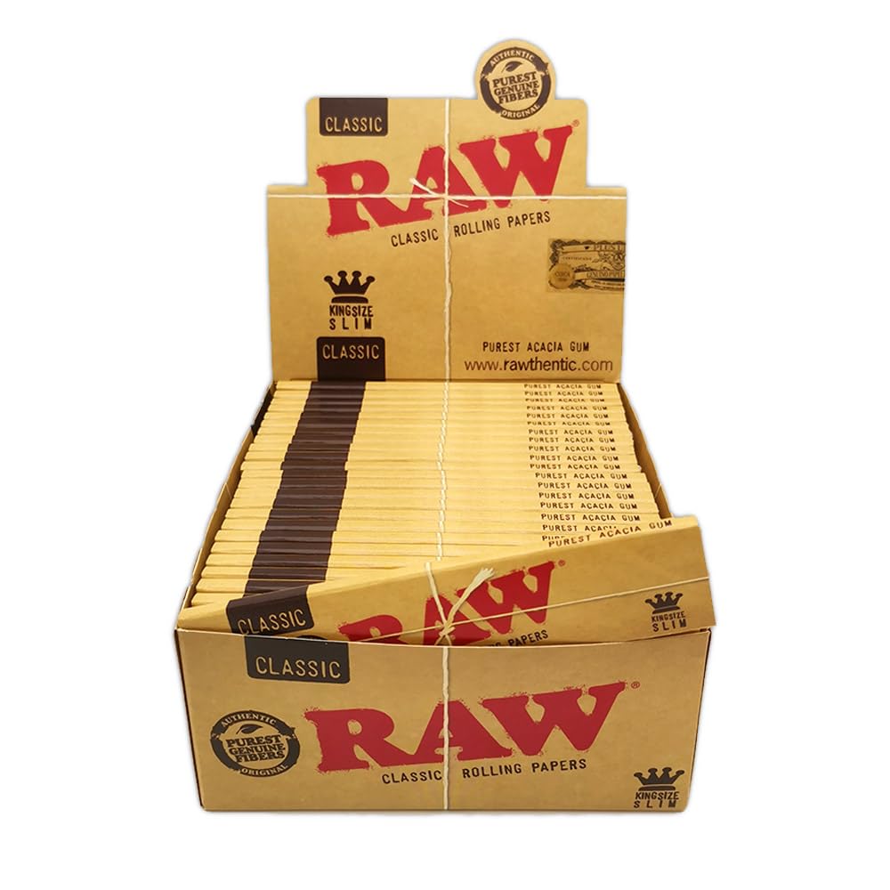 Raw King Size Slim Rolling Paper Full Box of 50 Packs