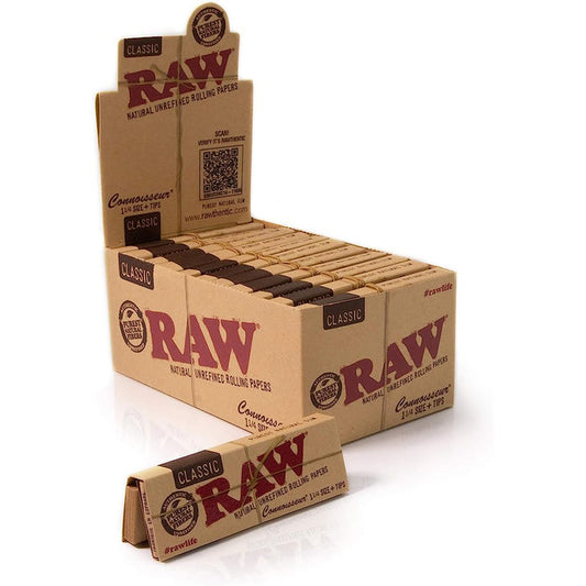 RAW Classic Connoisseur 1¼ Rolling Paper w/Tips - 24 Pack