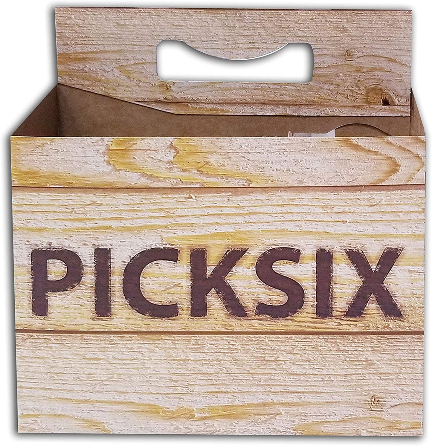 6 Pack Printed Cardboard Carrier - Pick Six Wood Design   150/box